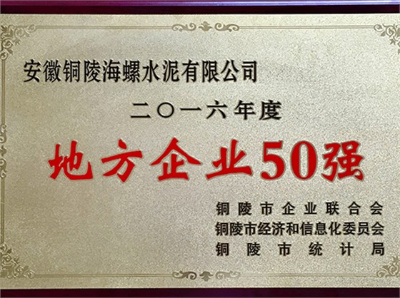 铜陵海螺荣获“地方企业50强”称号