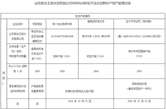 水泥熟料产线产能情况表