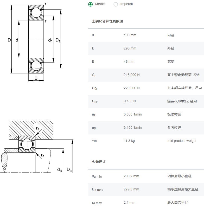 6038M轴承数据