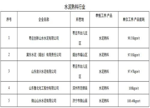5家水泥企业入选山东省能效“领跑者”名单