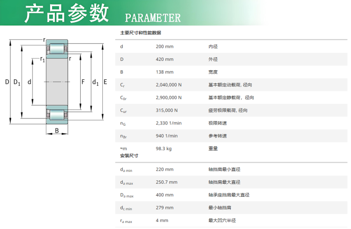 FAG圆柱滚子轴承NJ2340-EX-TB-M1 SEW减速ZC630NE