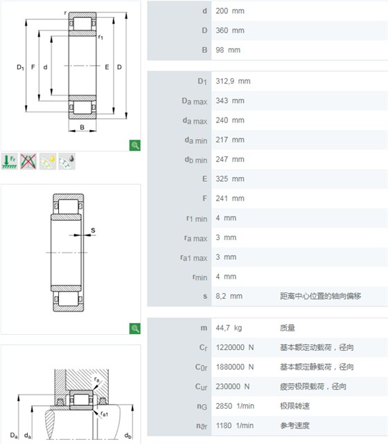 NU2240E.M1.C3轴承数据