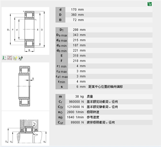 圆柱滚子轴承NU334E.M1(C3)型号描述